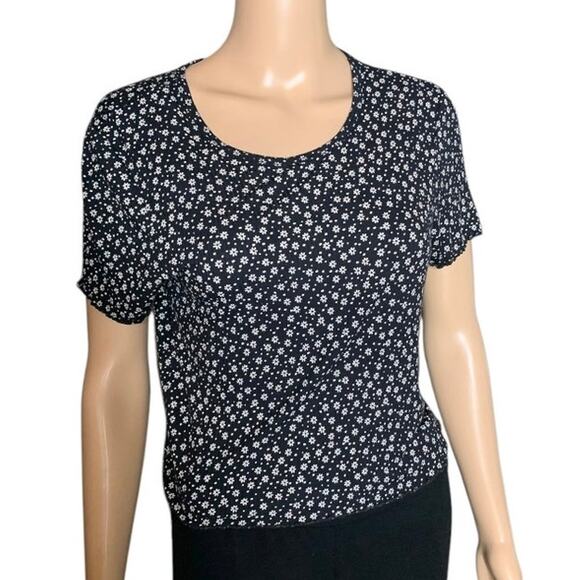AMERICAN EAGLE Women's Size Large Cropped Top Soft & Sexy Rib Black Floral AOP - Picture 8 of 8